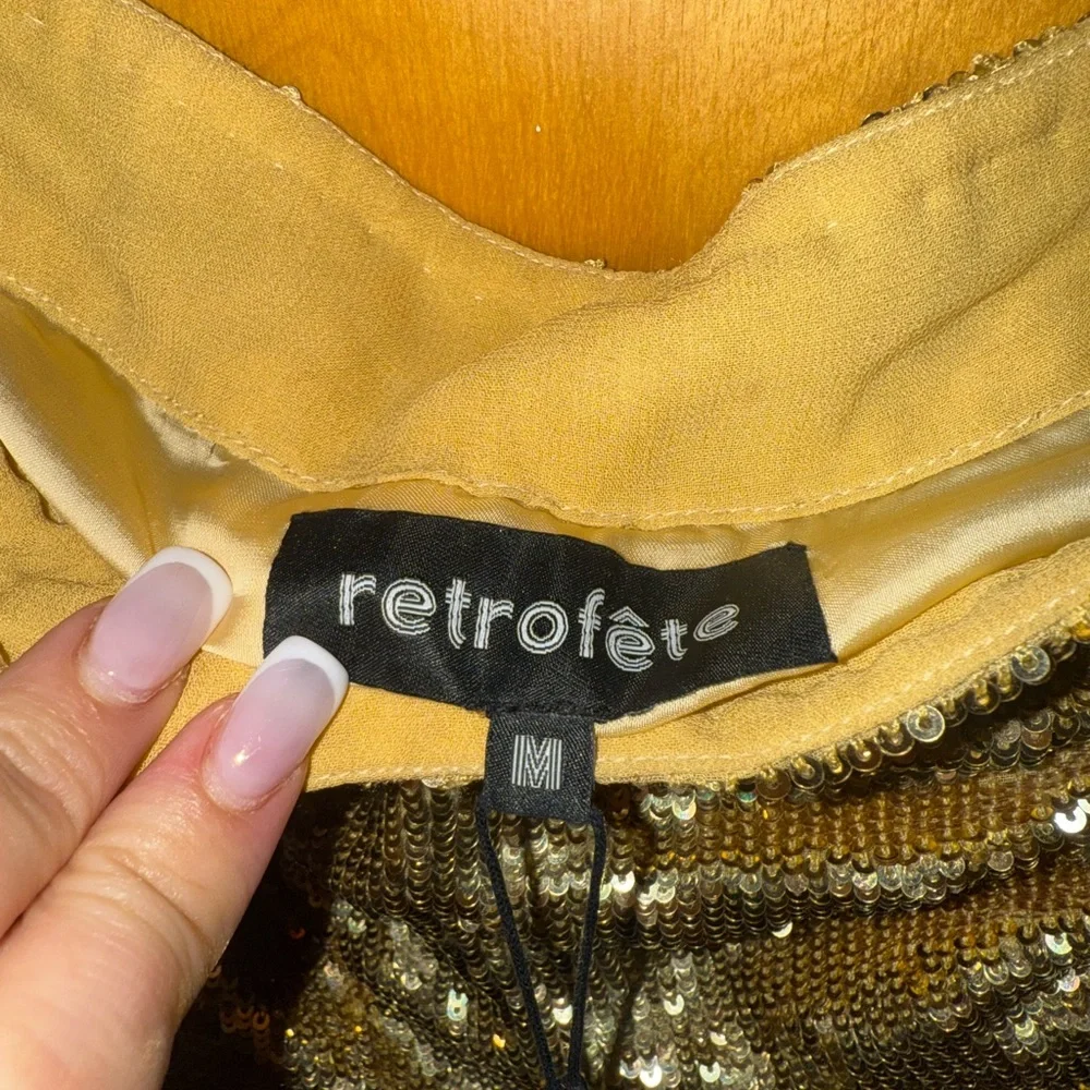 Retrofete Gold Sequin Draped Mini Skirt - NWT Size M - Picture 9 of 10